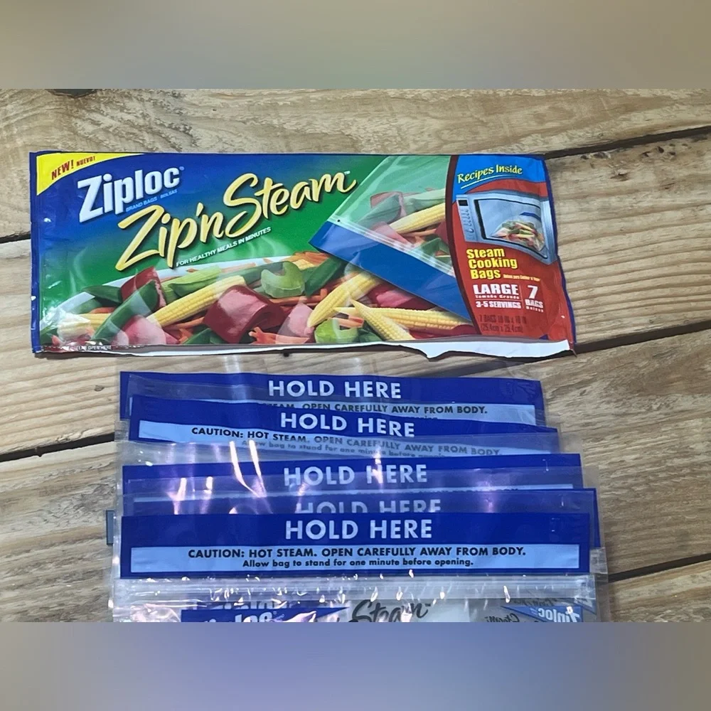Ziploc Zip N Steam Cooking Bags Large Size  10x10 Inches Open Pack of 5